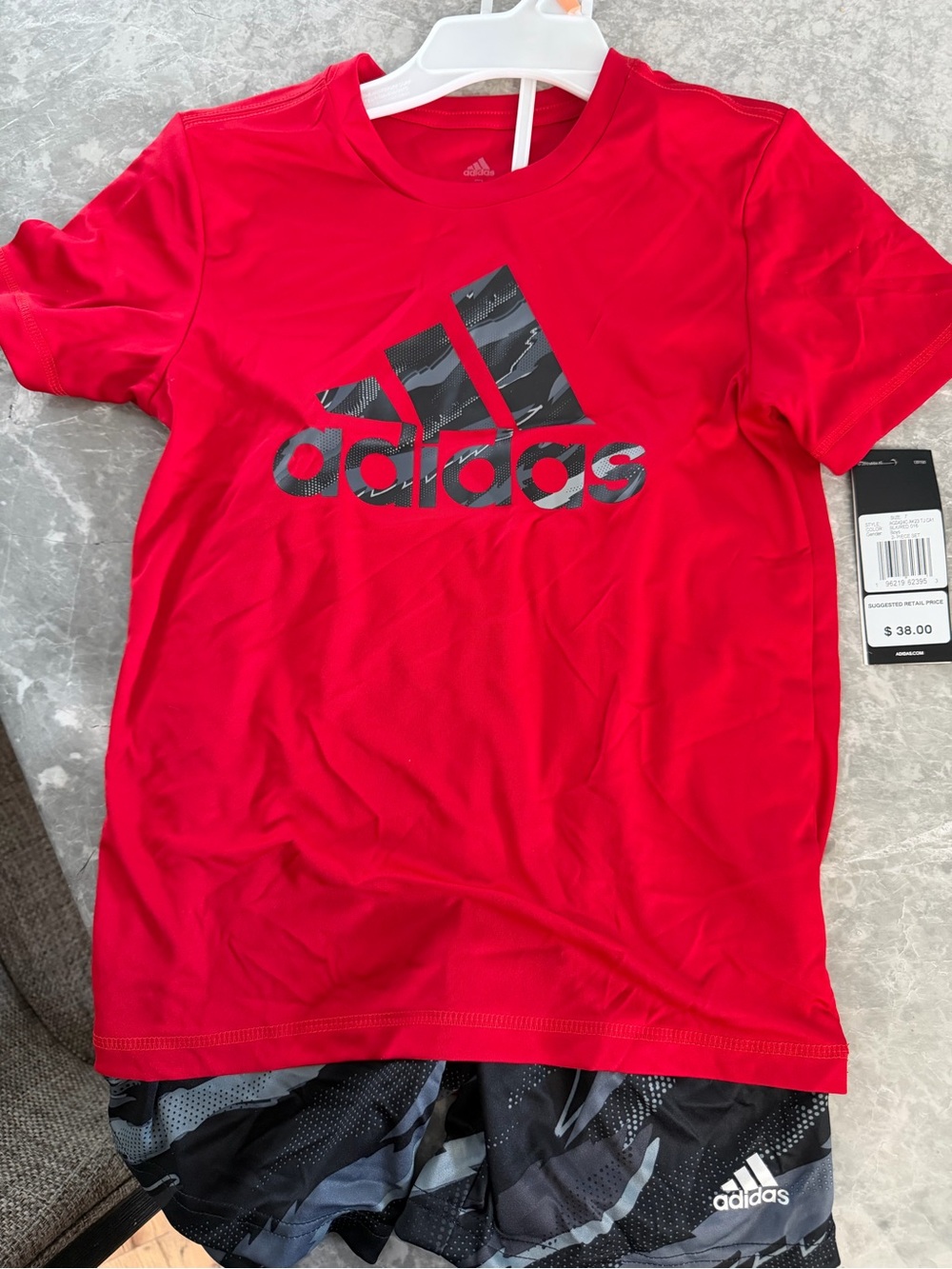 adidas Red Short-Sleeve Tee with Black Logo